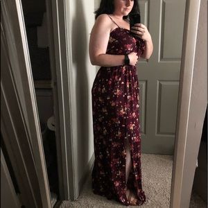XHILARATION MAROON FLORAL MAXI DRESS SIZE L